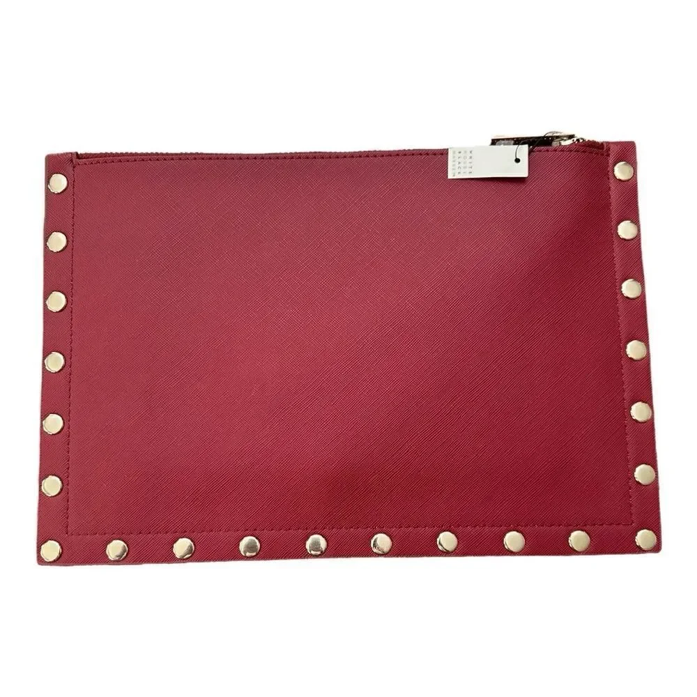 NWT White House Black Market Burgundy Floral Studded Wristlet Clutch Evening Bag - Picture 3 of 6